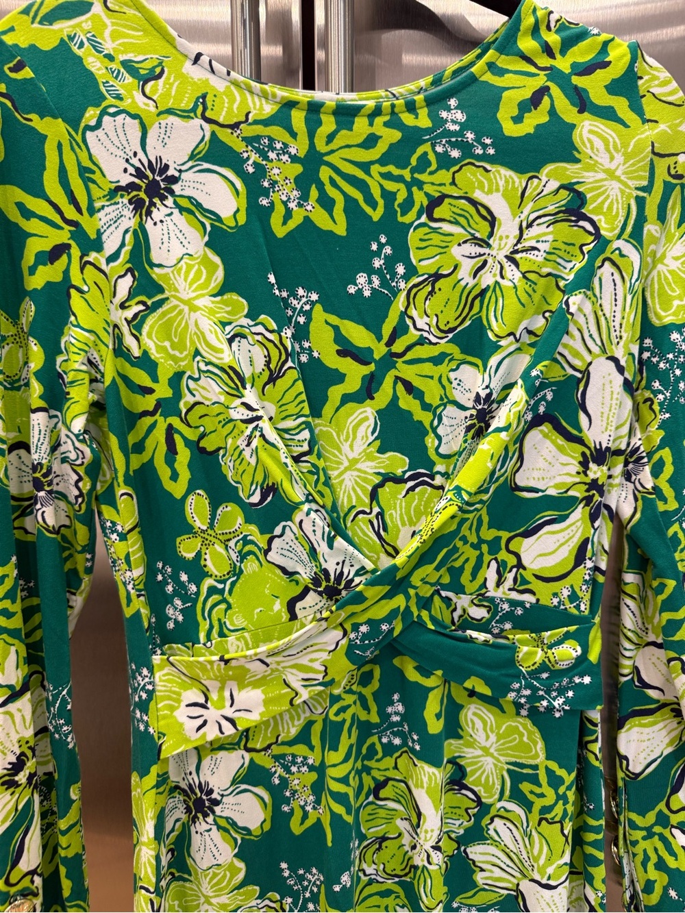 Lilly Pulitzer Green Floral Wrap-Style Long Sleeve Dress - Picture 2 of 7